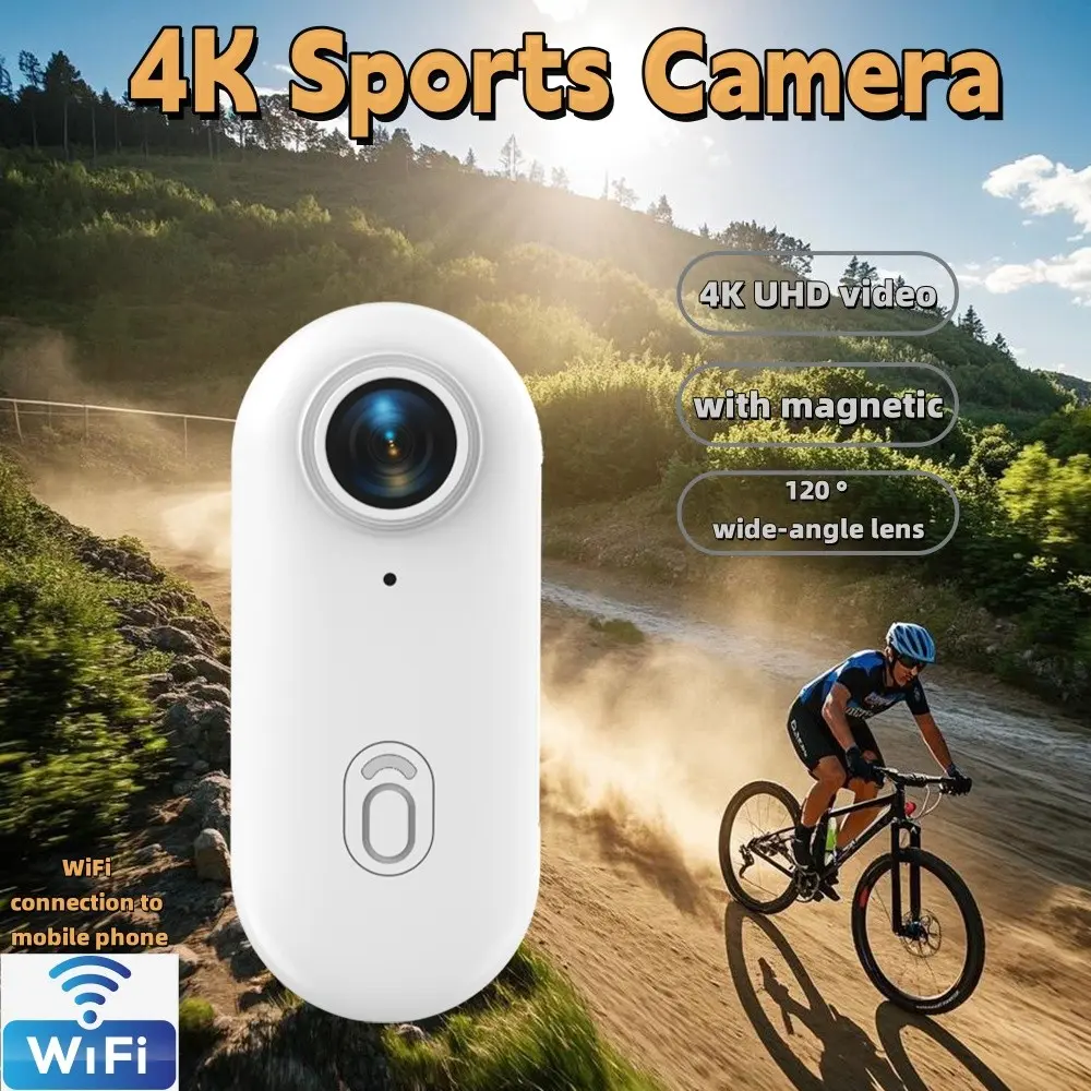 4K Thumb Sports Camera HD Video Recording Magnetic Back Clip for Hiking Cycling Outdoor Activities Daily Life 128GB Memory Card