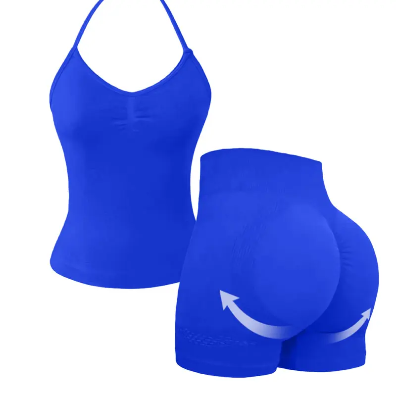 Keren 2026 Spring Summer Seamless Halter Top & High-Waist Butt-Lift Shorts Set, Halter Yoga Set, Athletic Workout Set, Fitness Sportswear Set, Comfortable Stretchy Fabric, High Elastic Activewear, Perfect for Sports & Daily Wear