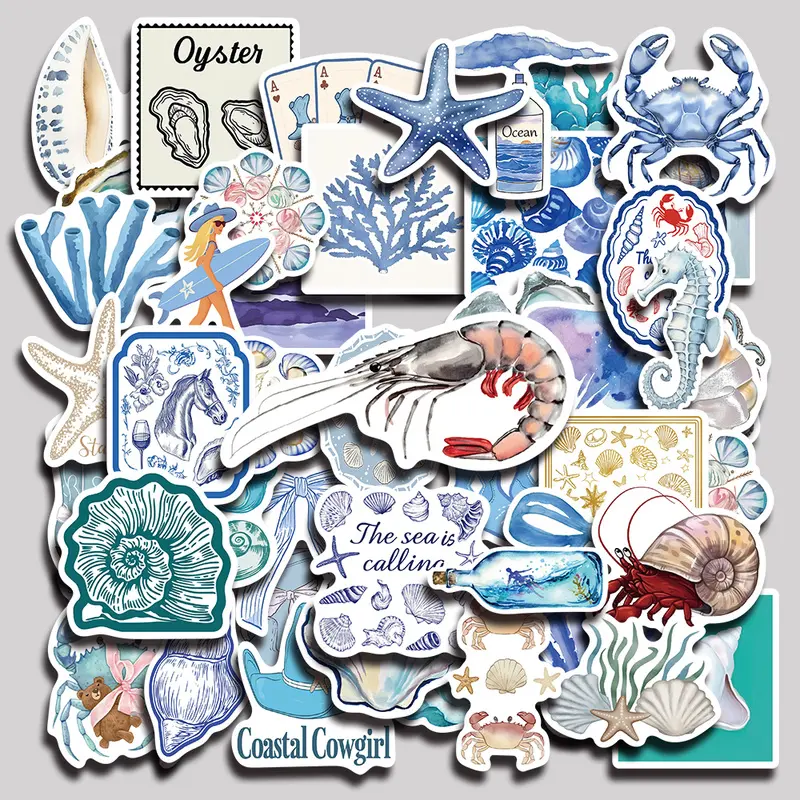 50PCS The Coastal Girl Aesthetic Vinyl Stickers Pack for Laptop Water Bottle Phone Case Skateboard Journal Scrapbook DIY Decoration