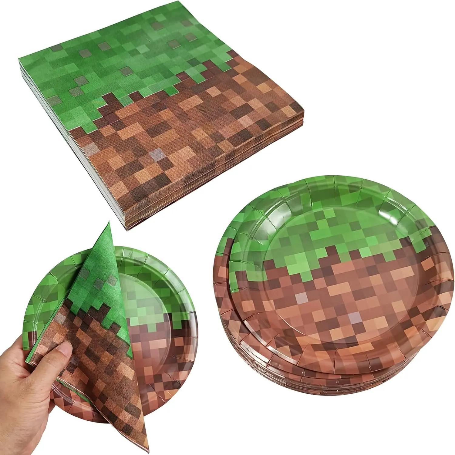 Pixel Party Plates and Napkins Set Serve 20 Video  Party Tableware Pixel Gamer Birthday Party Supplies Paper Material