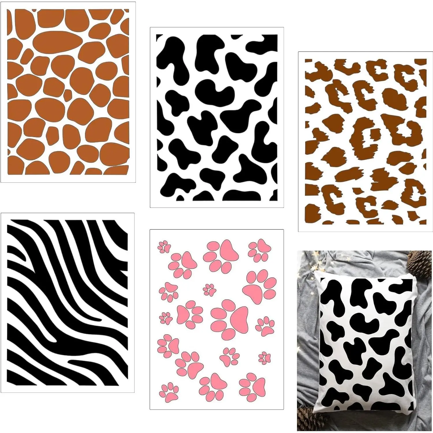 Chinco 5 Pcs Makeup Stencils Fish Scale Template, Animal Print Stencil | 8x6 Inch Reusable Plastic for Frosting, Fish Scale Template, leopard Zebra Print Patterns, Painting on Wall Face Body