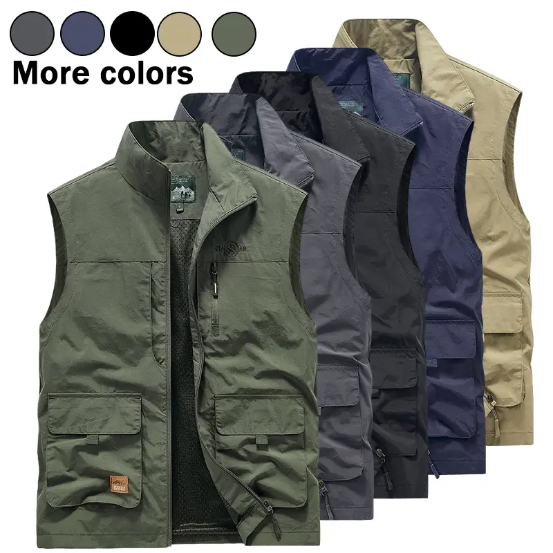 Spring Autumn Men's Outdoor Sleeveless Waistcoat, Stand Collar Multi Cargo Pocket Zip Vest With Breathable Mesh Inner, Loose Casual Travel Fishing Daily Street Outerwear