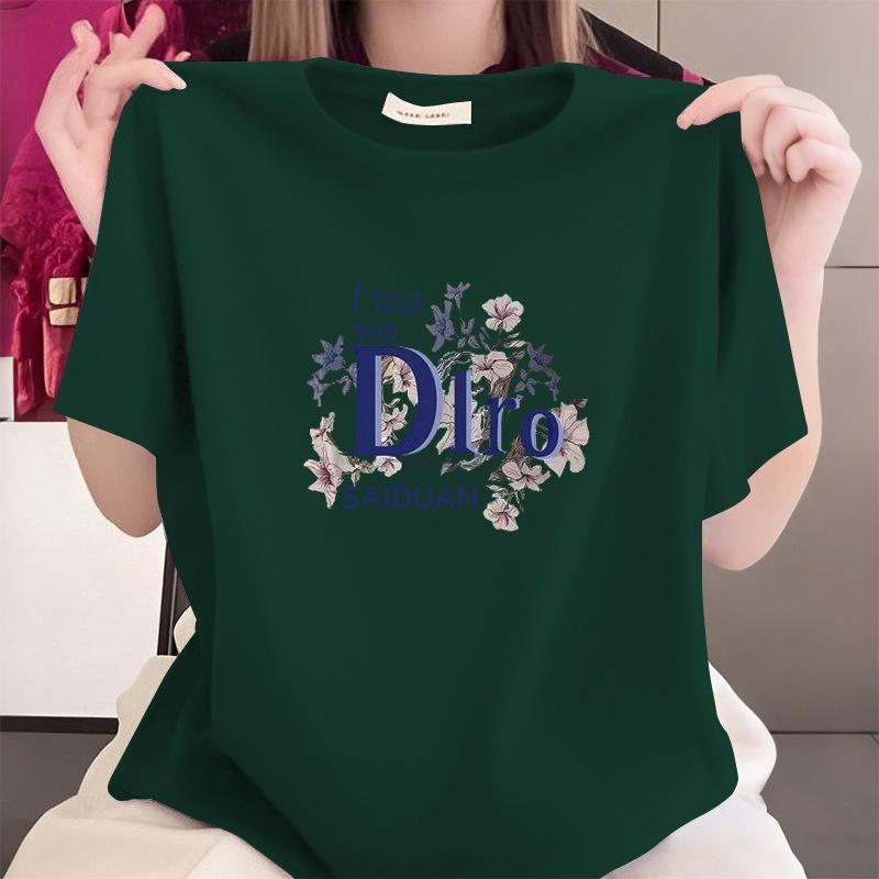 Summer New 100% Cotton Short Sleeve Middle - Aged Mom Top Women's T - shirt for Plus Size Fat MM Tummy Control Slimming Versatile Stylish Clothing