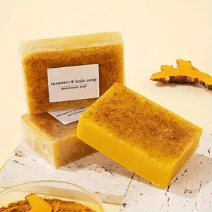 1 piece turmeric lemon soap, natural plant skin care handmade soap, containing kojic acid, turmeric and ginger extracts, can be used for bathing and washing the face