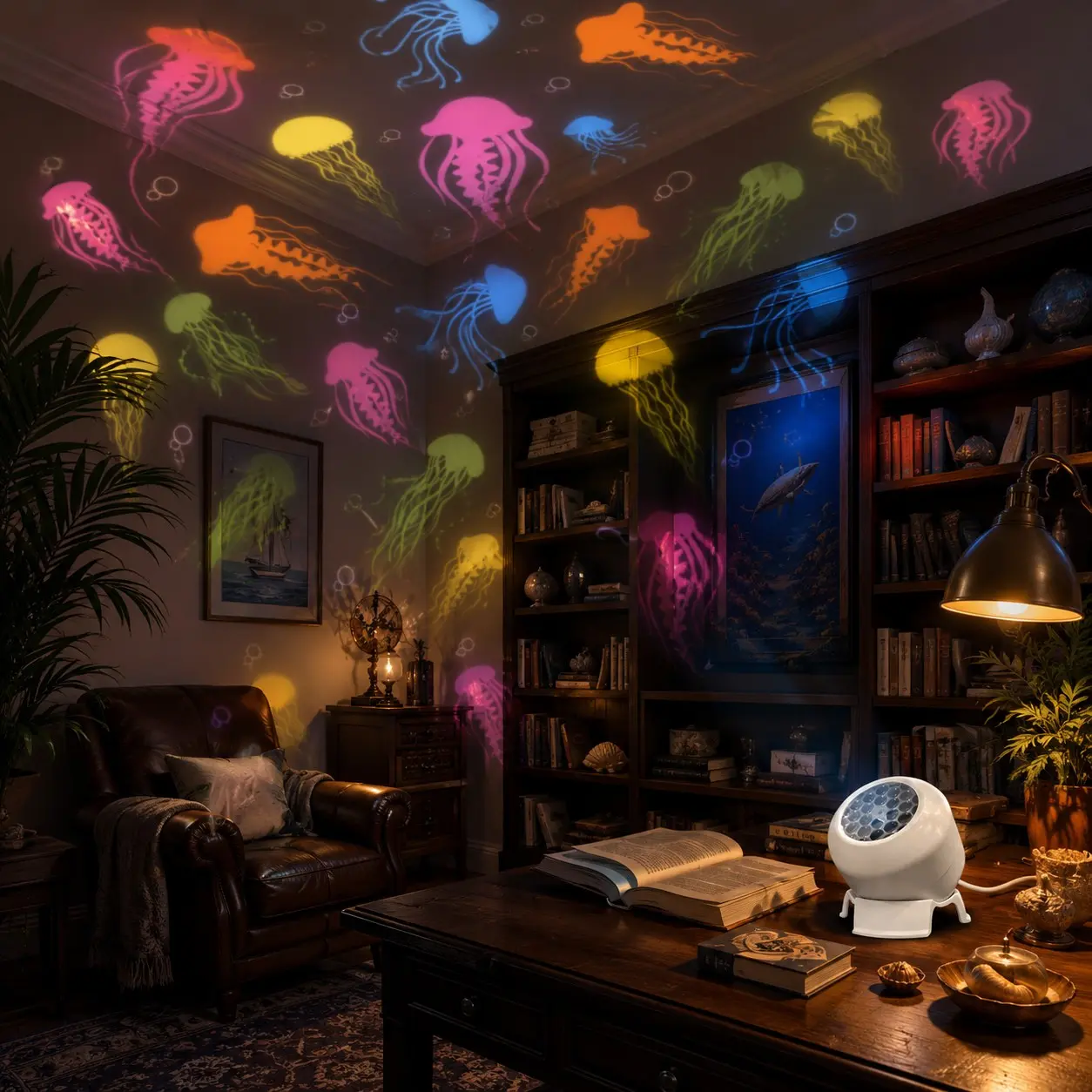 Jellyfish Dynamic Projection Lamp, Decorative Atmosphere Lamp, USB Powered, 360° Adjustable, Ideal for Bedroom, Living Room, Party, Home Theater, Holiday Decor