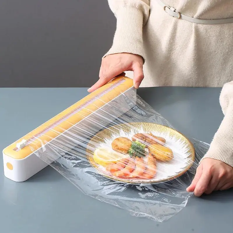 2 In 1 Food Film Dispenser Magnetic Wrap Dispenser With Cutter Storage Box Aluminum Foil Stretch Film Cutter Kitchen Accessories