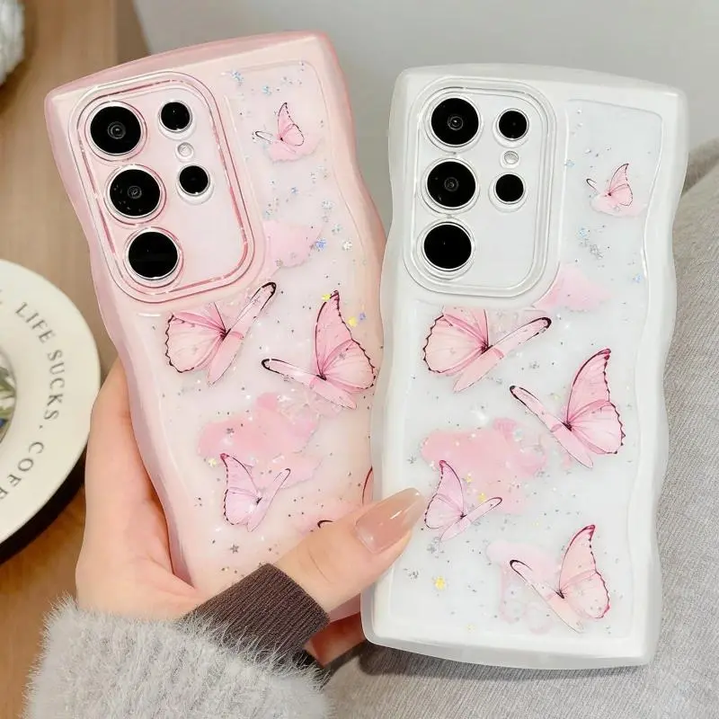 Luxury Glitter Drop, Paillette & Drip-Glue Butterfly Cellphone Case - Protective Cover for Samsung Galaxy S26,S25,S24,S23,S22 Plus Ultra FE,A15,A06,A16,A36,A56,A26,A35,A25 Phone Users, Galaxy A36