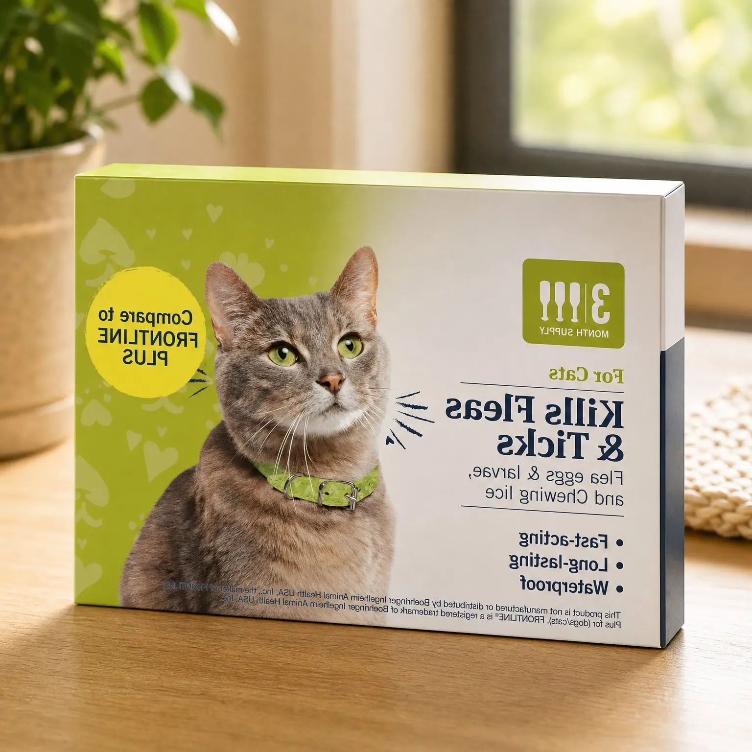 Flea and Tick Prevention for Cats, Waterproof Topical Treatment, 3 Doses, Fast Acting, Kills Fleas, Eggs, Larvae, Ticks & Lice, for Cats Over 1.5 lbs, 3-Month SupplyGift