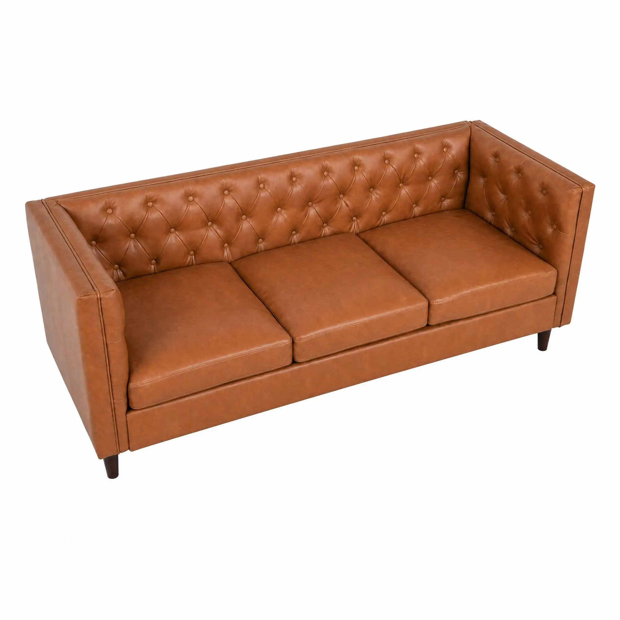 PU Leather Sofa for Living Room, Mid Century Modern Button Tufted Couch with Deep Seat, Minimalist Seat Sofa