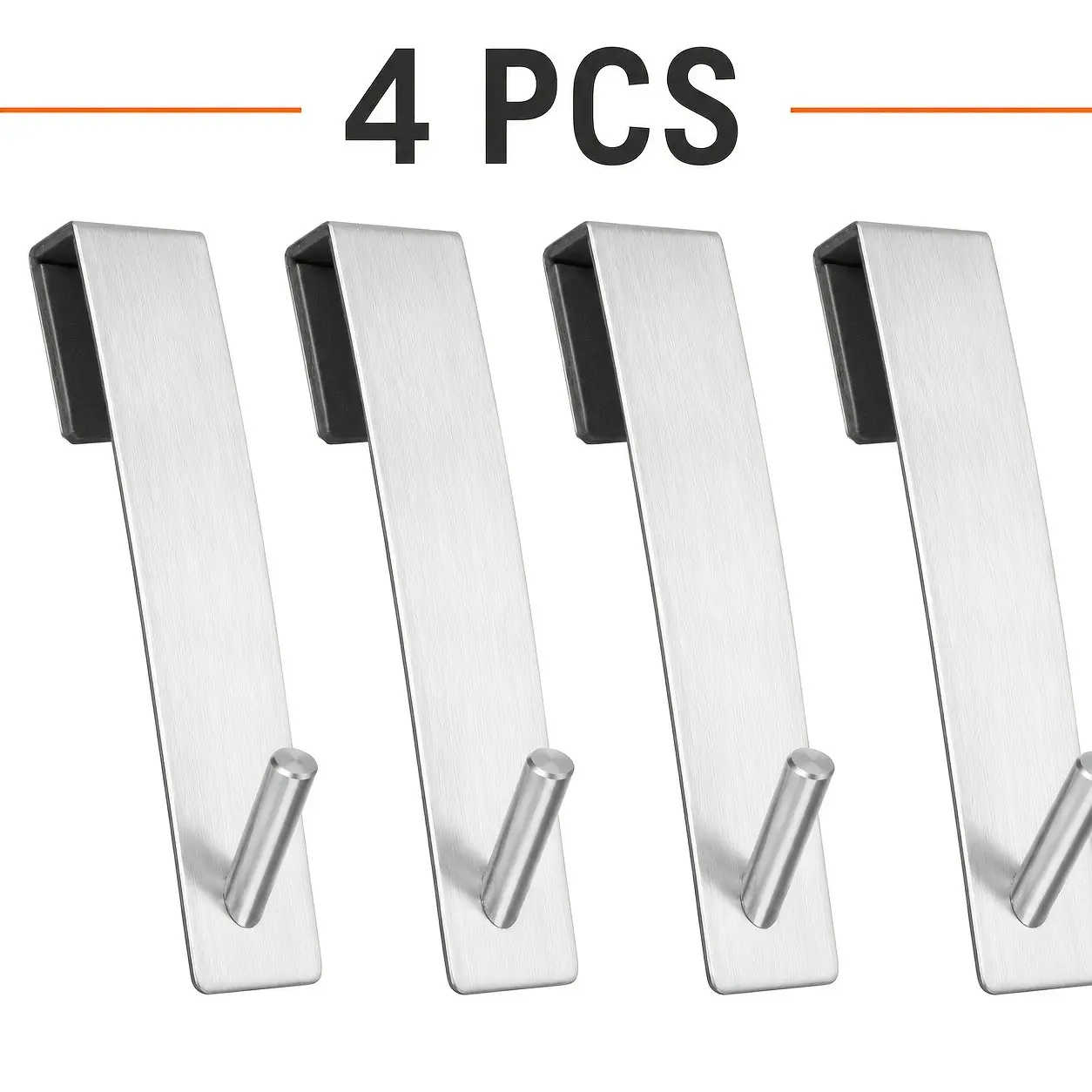 4-Piece Thick Stainless Steel Shower Door Hooks, No-Drill Frameless Towel Holder, Robe Hook, Squeegee Organizer, Bathroom Multi-Function Rack