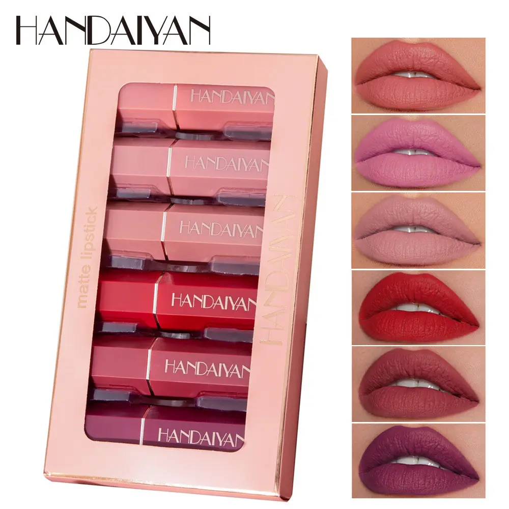1Pc HANDAIYAN Matte Lipstick 6 Shades Creamy Velvet Formula Non drying Pigmented Lip Color Buildable For Everyday Office Party Makeup Neutral & Bold Tones For All Skin Tones