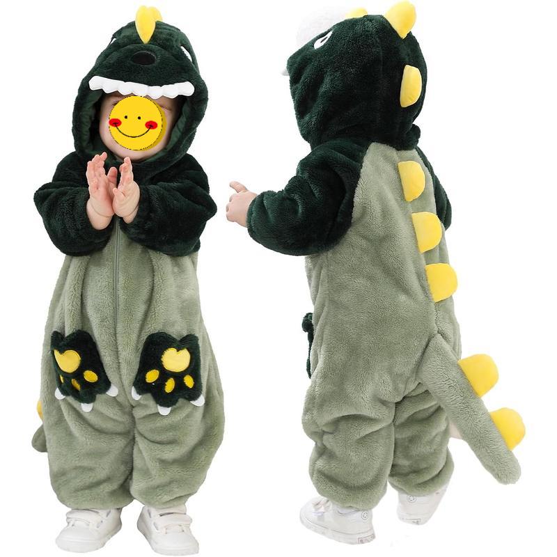 Unisex Baby Dinosaur Costume Fleece Hooded Animal Onesie Snowsuit