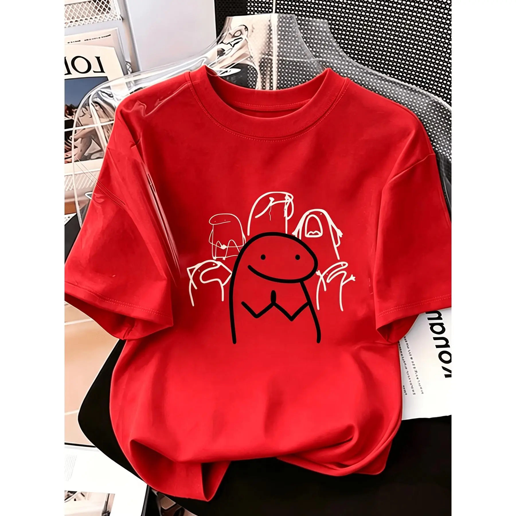 Fun Flork Meme Prayer/Gratitude Print T-Shirt, 2026 Summer Versatile Women's Tee, Stress-Relief Humorous Art Short-Sleeve Top, Original Design Fashion Half-Sleeve