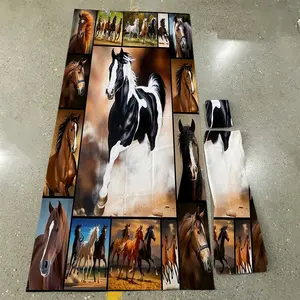 Fitted Sheet 3-Piece Set - 2D Flat Printed Multi-Color Horse Patchwork Pattern Mattress Covers, Available in Ten Sizes (1*Fitted Sheet + 2*Pillowcases, No Filler),  Skin-Friendly and Breathable Bedding, Suitable for Family Bedrooms.