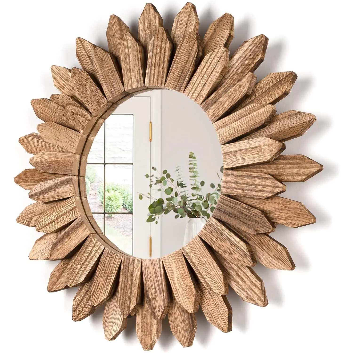 Wall Mirror Decorative 12 inch Rustic  Mirror Sunburst Boho Mirror for Entryway Bedroom Living Room Bathroom House Warming Gifts   Essential Carbonized Black