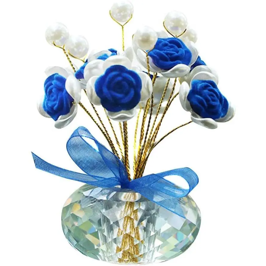 Surakey Romantic Rose Flowers Car Dashboard Ornament with Pearl Resin Decoration Center Console for Car Home Restaurant Office for Women Roses Car Accessories, Type 2
