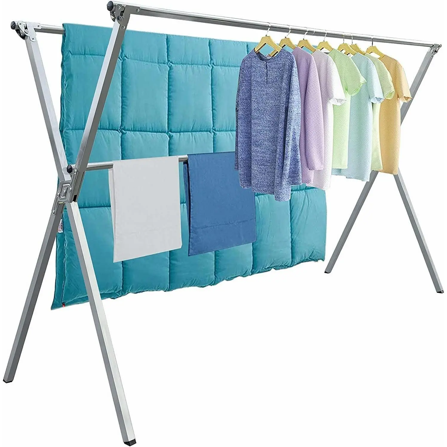 Clothes Drying Racks Outdoor, 82 Inches Updated Version, Stainless Steel Laundry Drying Rack for Indoor Outdoor and The Balcony, Length Adjustable Saves Space, with Windproof Hooks (002)