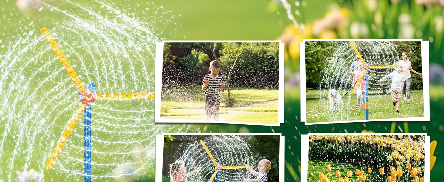 Windmill Sprinkler Toy for Kids 57" 360° Rotating Outdoor Water Spray with 36 Splash Holes Safe ABS Plastic Fun Backyard Lawn Sprinkler for Toddlers Boys Girls Pets Garden Watering Fun