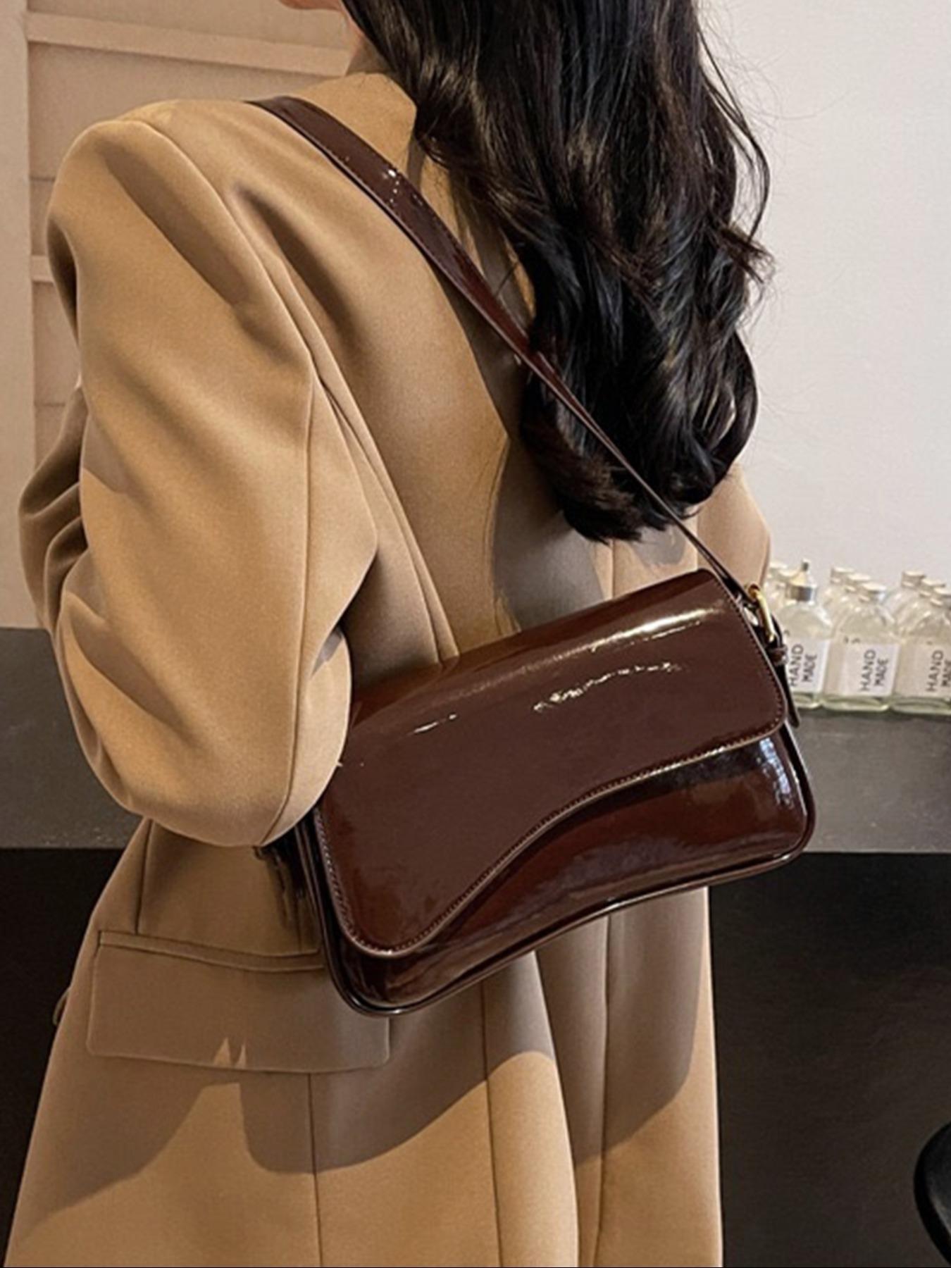 Women's Solid Color Shoulder Bag, Fashionable PU Leather Crossbody Bag for Work & Business, Casual Trendy Versatile High-quality Daily Commuting Bag, Leather Shoulder Bags