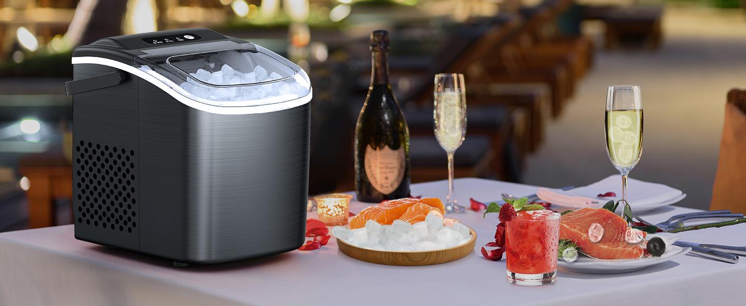 ICE Maker Countertop, Stainless Steel Portable Ice Maker Machine with Self-Cleaning, 26.5lbs/24Hrs, 6 Mins/9 Pcs Bullet Ice, Perfectly for Home Use
