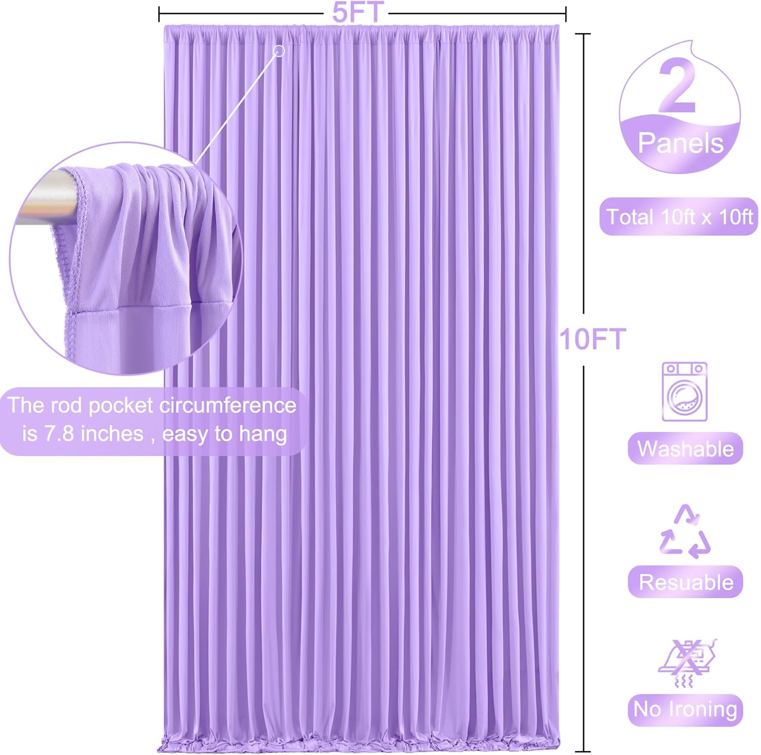 BASIC SUPPLY 10x10 Lavender Backdrop Curtain for Parties Wedding Wrinkle Free Light Purple Photo Curtains Backdrop Drapes Fabric Decoration for Baby Shower Photoshoot 5ft x 10ft,2 Panels