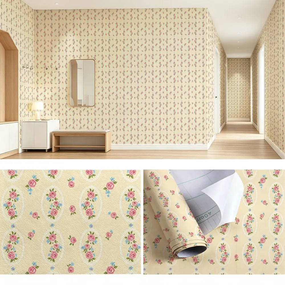 Vintage Watercolor Floral Wallpaper Roll, Rose Pattern Peel-And-Stick PVC Wall Decal, Mould-Proof, for Kitchen/living Room/bedroom Decor