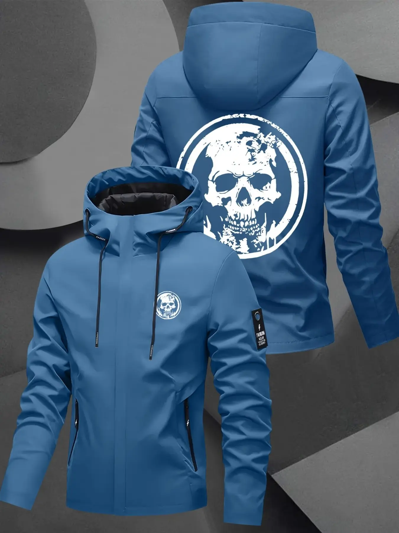 New Couple Skull Print Jacket, All-Weather Windproof Outdoor Hiking Coat, Loose-Fit Casual Outerwear for Men and Women, Spring & Fall