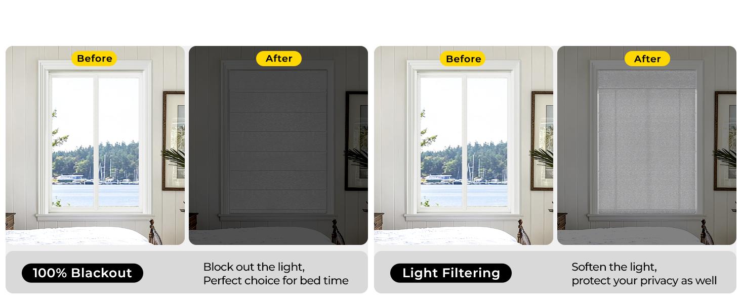 100% Blackout Cordless Roman Shades for Indoor Windows & French Doors, 34 3/4" W * 60" H - Blackout - Beige