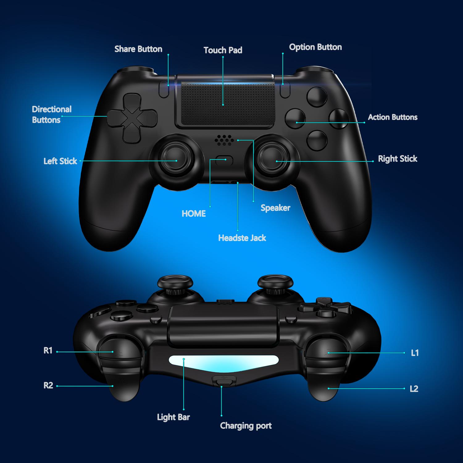 YUYIU Controller for PS4 Wireless Game Controller, Six-AxisHigh.Performance Dual Vibration, with USB ChargingCable, Compatible with Slim/Pro/Pc GamingAccessories