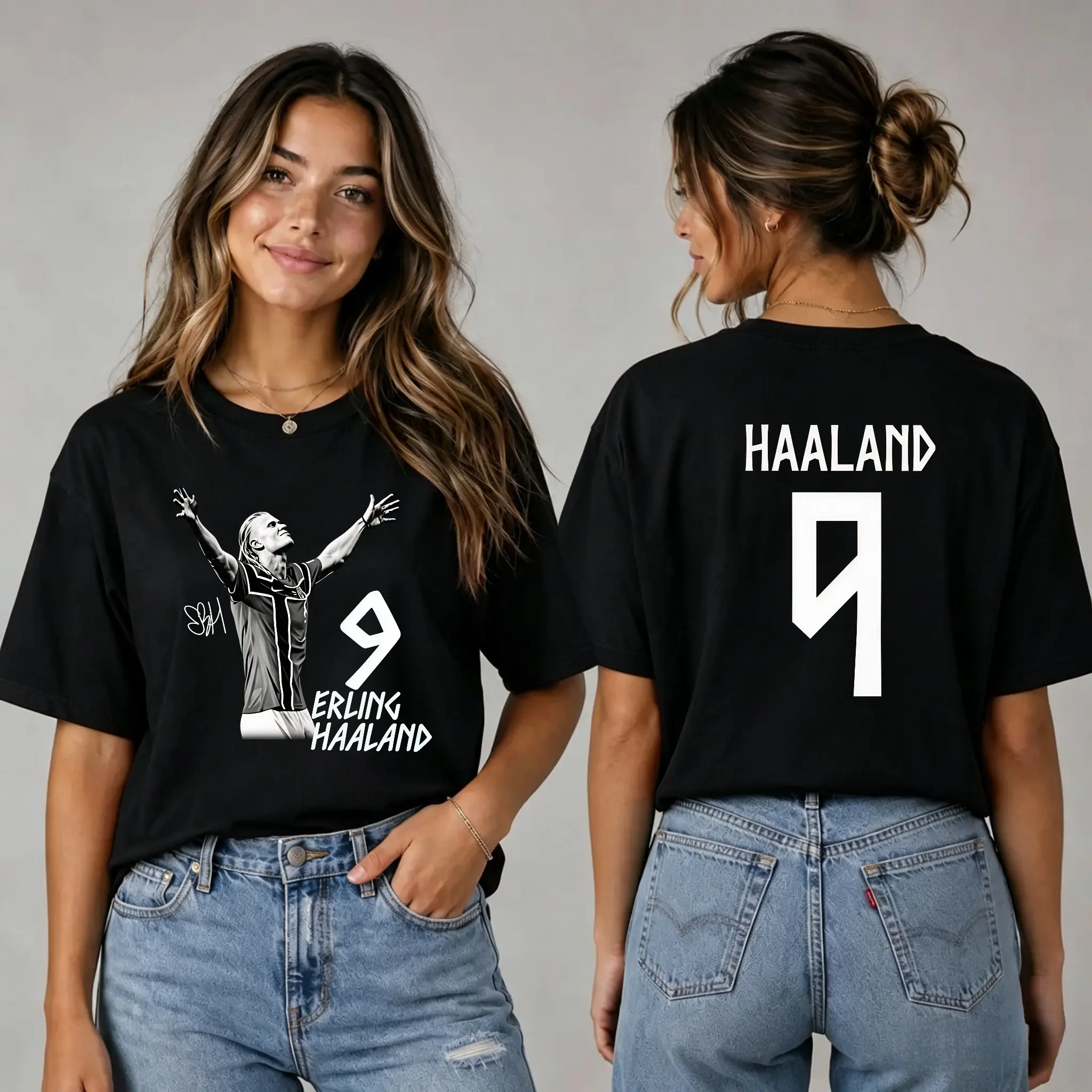 100% Cotton Haaland T-Shirts Double-Sided Print, Erling Haaland Number 9 Player Graphic Design, # ErlingHaaland # HaalandWorldCup # NorwayFootball # HaalandViking # Haaland7Goals # ManCityHaaland # HaalandvsBrazil