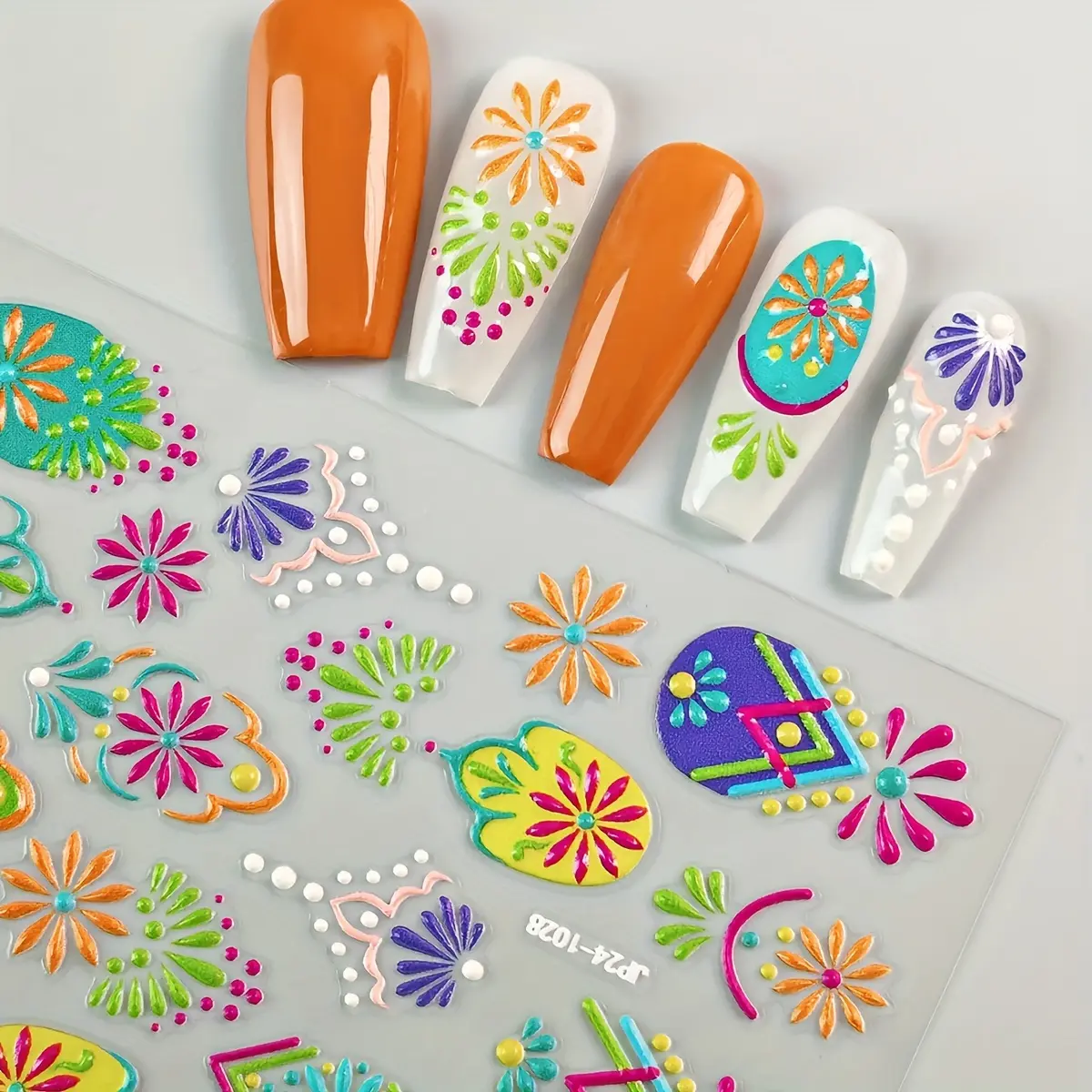 5D Embossed Nail Art Stickers, Self-Adhesive Polychrome Ditsy Floral Decals with an Elegant Sparkle Finish for Decorated Nails, Elegant Finish Nail Art Stickers & Decals, Flower
