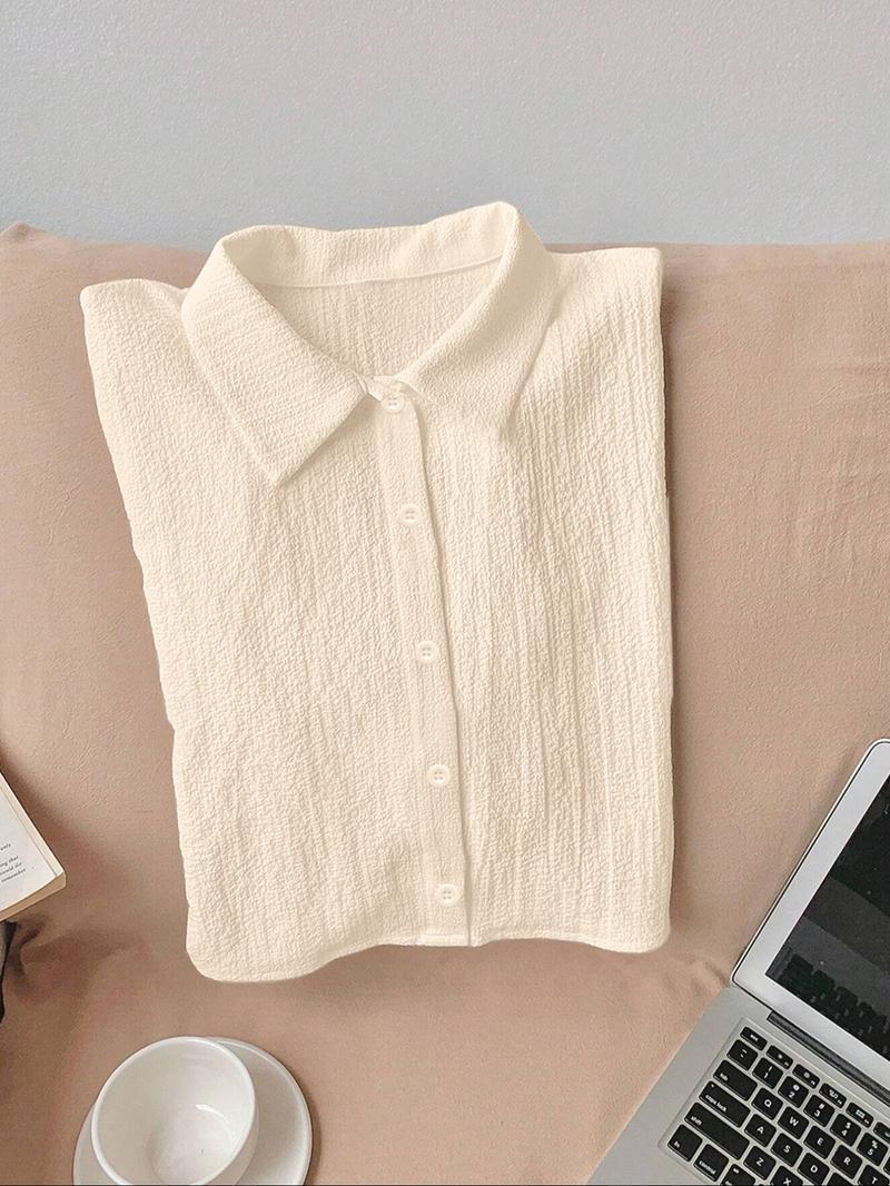 Women's Solid Color Shirt, Casual Button Front Top for Summer, Women's Clothing for Daily Wear