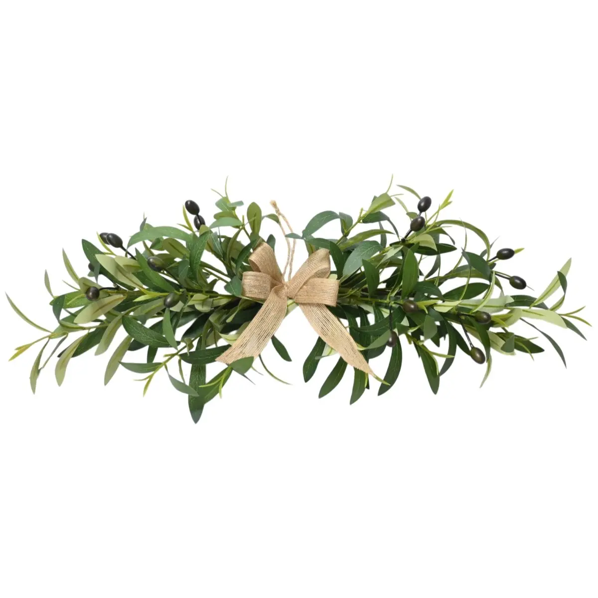 24-Inch Olive Wreath for Front Door Decoration, Decorative Wreath, Harvest Wreath with Burlap Bow, Spring Summer Easter Wedding Festival Decorations, Holiday Decor