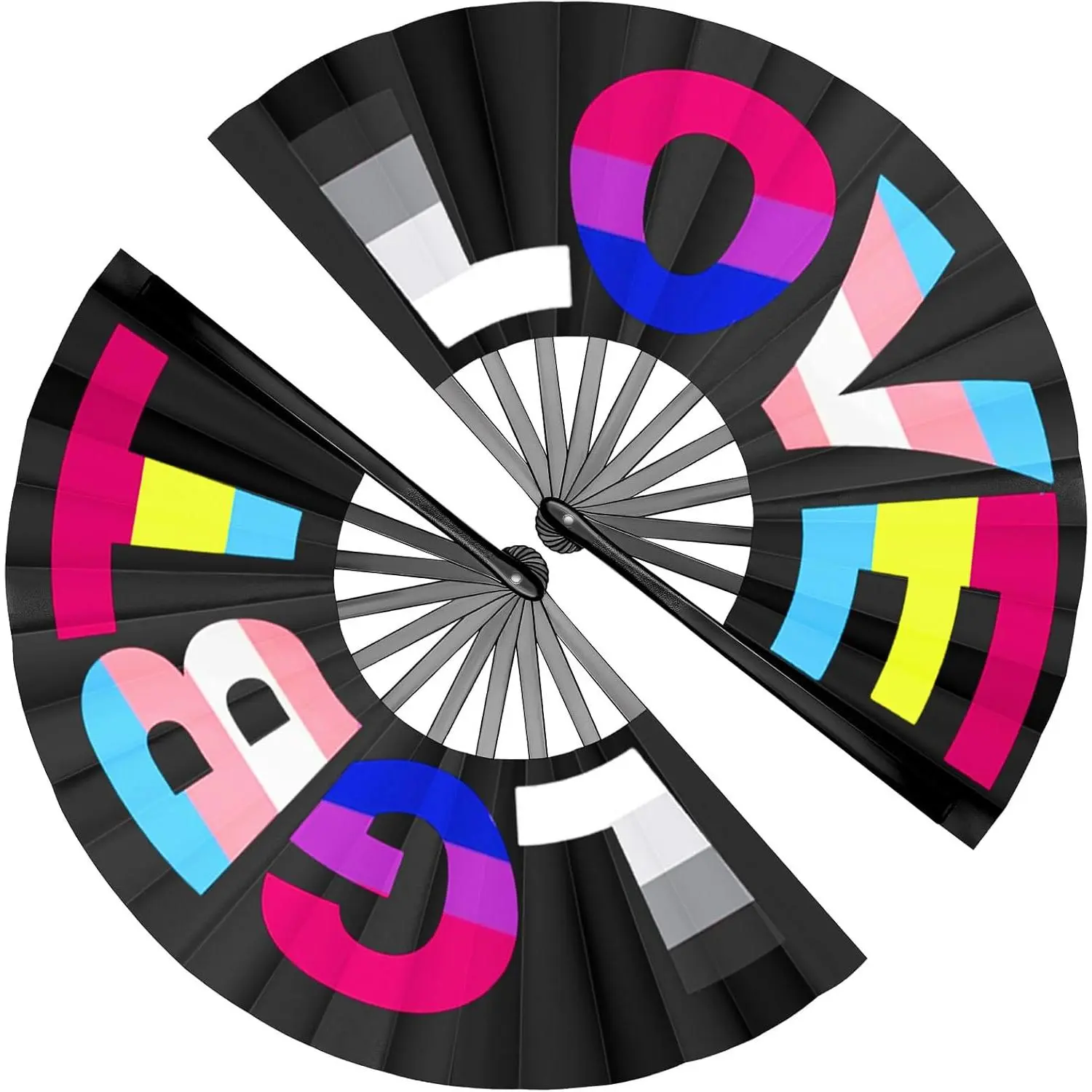 2 Pcs Rainbow Pride Folding Fan Set, Large Hand Fan for Pride Month, LGBTQIA+ Decorations, Colorful Rave Fans for Festival Parade, Gay Accessories Gifts for Men (Love,Lgbt)