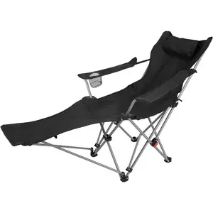 4-Position Reclining Camping Chair w/Footrest, Heavy Duty Outdoor Folding Chair 220lbs Capacity, Portable Lounge Chair w/Headrest, Cup Holder & Side Pocket for Beach Patio Travel