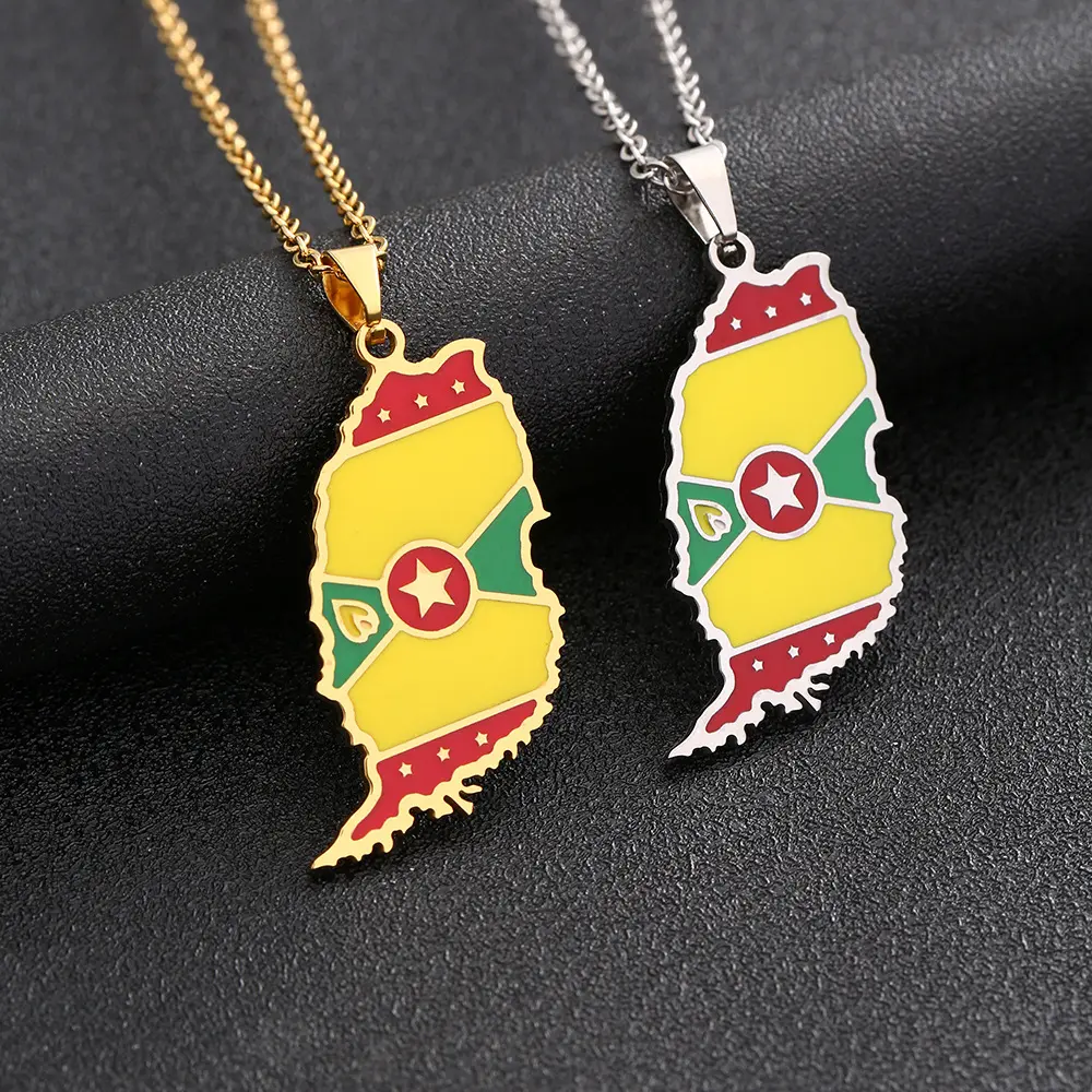 Grenada Flag Map Pendant Necklace | 2026 Football Events | Football & Basketball Fan Style | Fashion Jewelry | Couple Style | Gift Selection | Gift For Him or Her