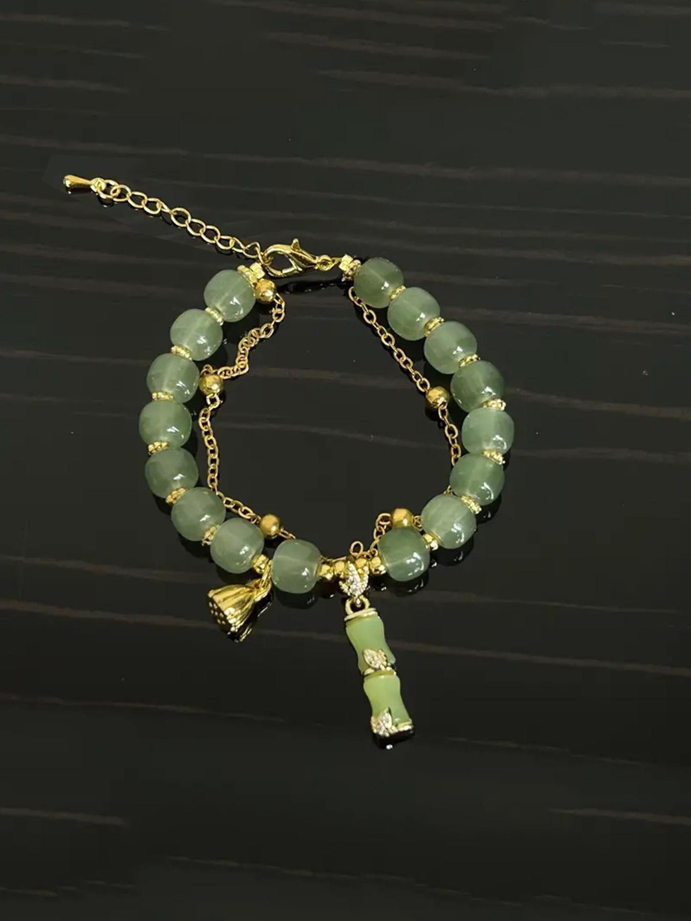 Women's Elegant Random Adjustable Bracelet Bangles with Lotus & Bamboo Design, Fashion Matching Bracelet for Party, Daily Clothing Decor, Trendy Jewelry for Birthday Gift, 90s Minimalism