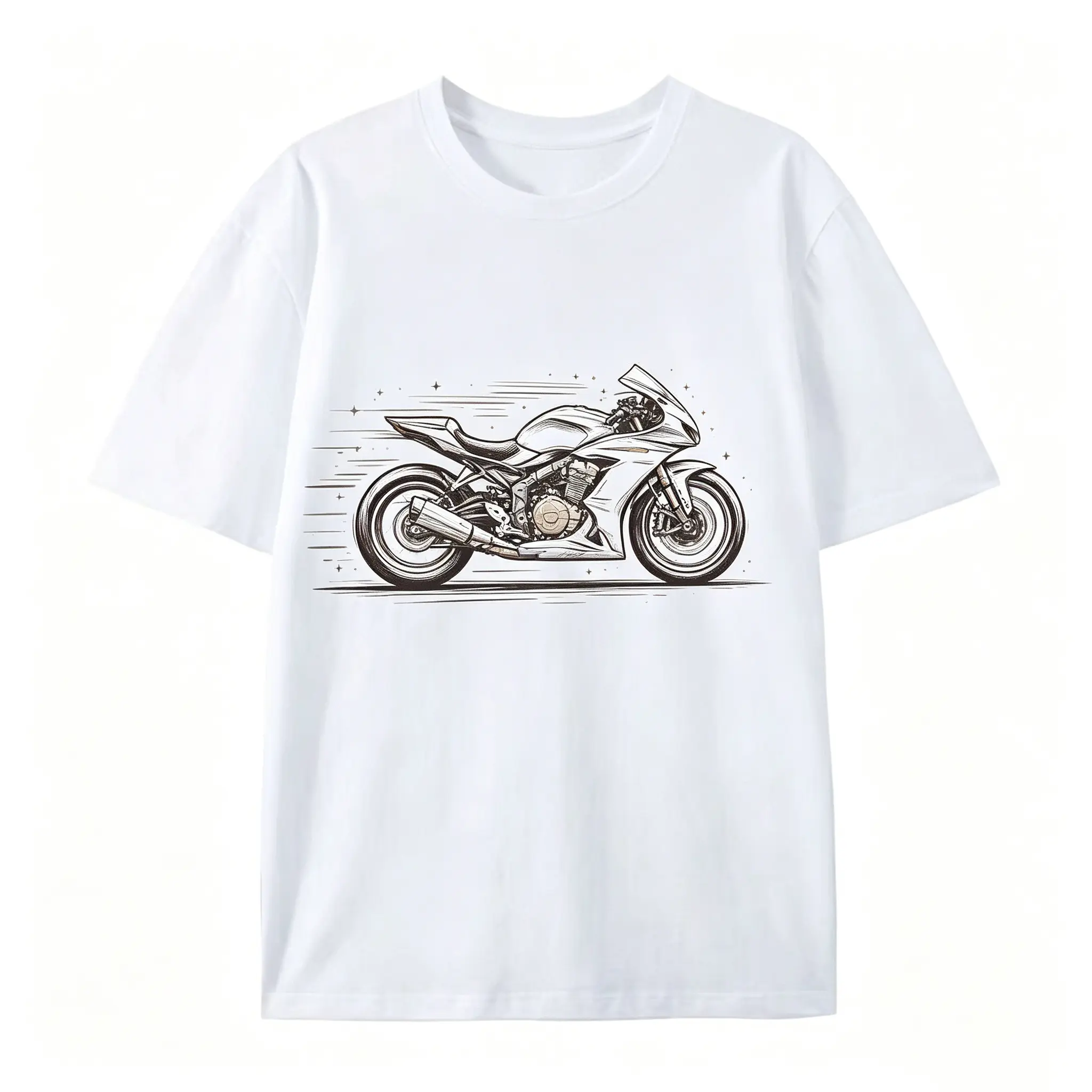 Motorcycle Racer Graphic Tee – Speed Lines Sport Bike Sketch Design, Moto Enthusiast Cotton Shirt, Perfect Gift for Bikers, Best Racing or Casual Riding Outfit