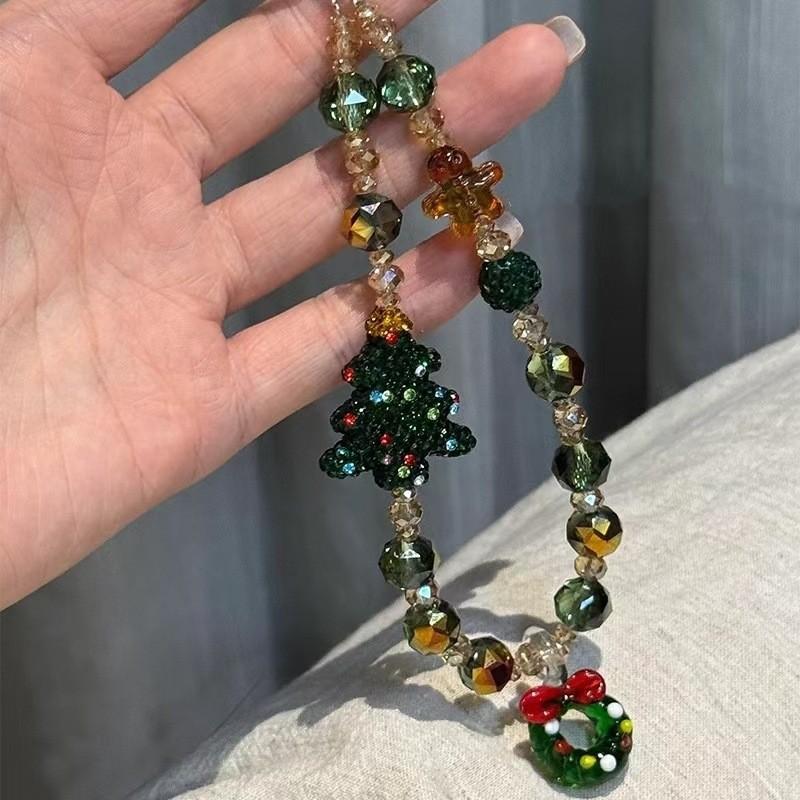 Green Christmas Tree Bead Phone Strap, Luxurious and Minimalist Accessory, Fashionable and Personalized Wind Chime Keychain