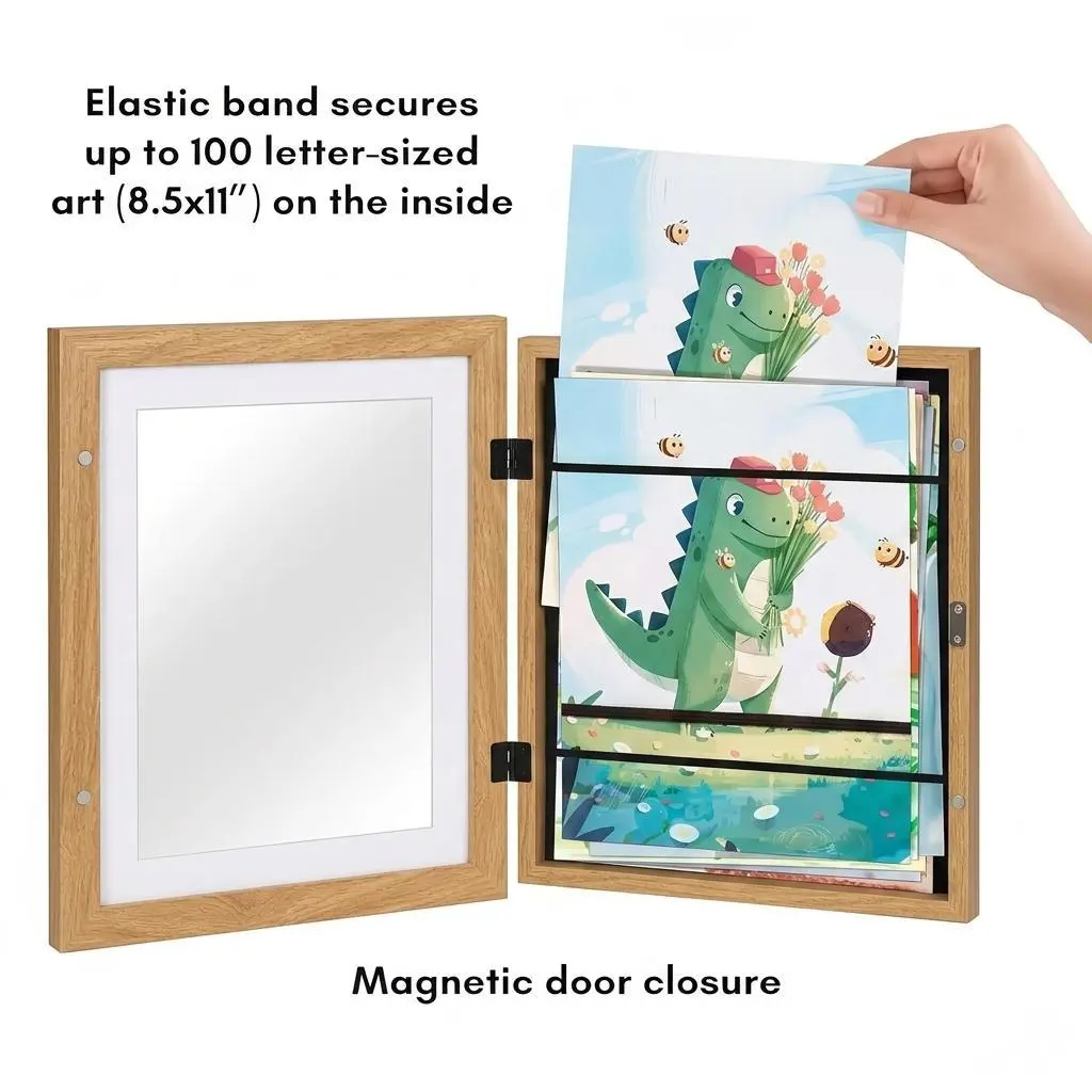 Framenow Kids Art Frame with 100+ Picture Storage | Front-Opening Interchangeable Display | A4 Wooden Gallery Frame for Childrens Artwork | Memory Box & Portfolio for School Projects