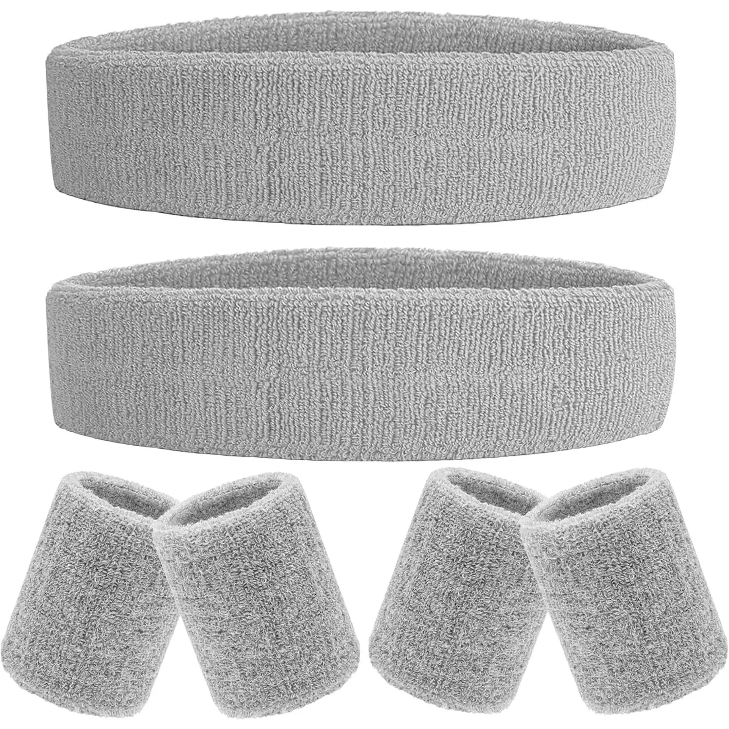 6 count Sweatband Set  Headband Wristband Set,  Wicking Athletic Sweatbands 4 Wrist Sweatband and 2 Headbands, Terry Cloth  Absorbing  Band for Workout