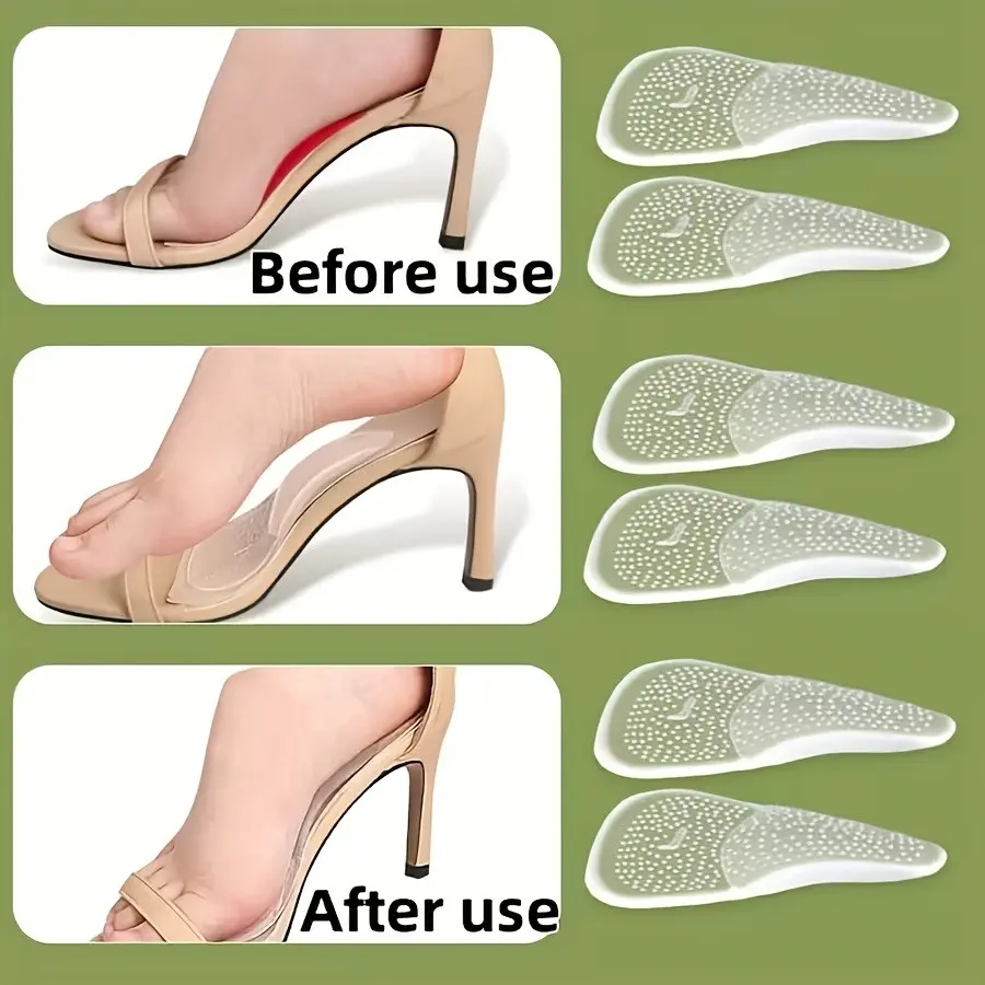 5 Pairs Silicone Arch Support Insoles, Flat Foot Insoles, Soft Cushion for High Heels, Sandals, Forefoot Pad, Shoe Inserts