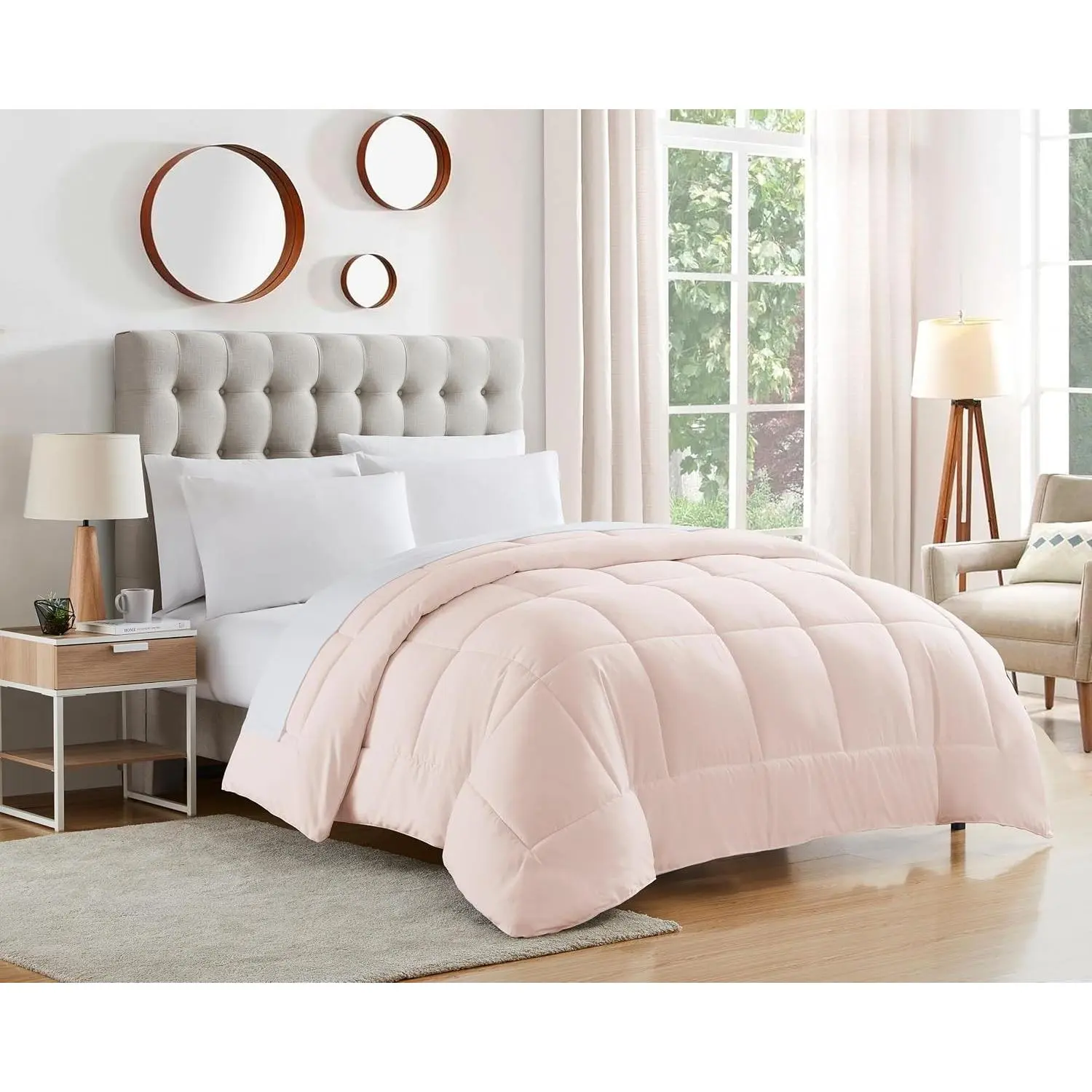 Dorm Room Essentials College Bedding Comforter 1 Piece Full Size Solid Color Duvet Insert for College Students Boys and Girls, Full, Pale Pink