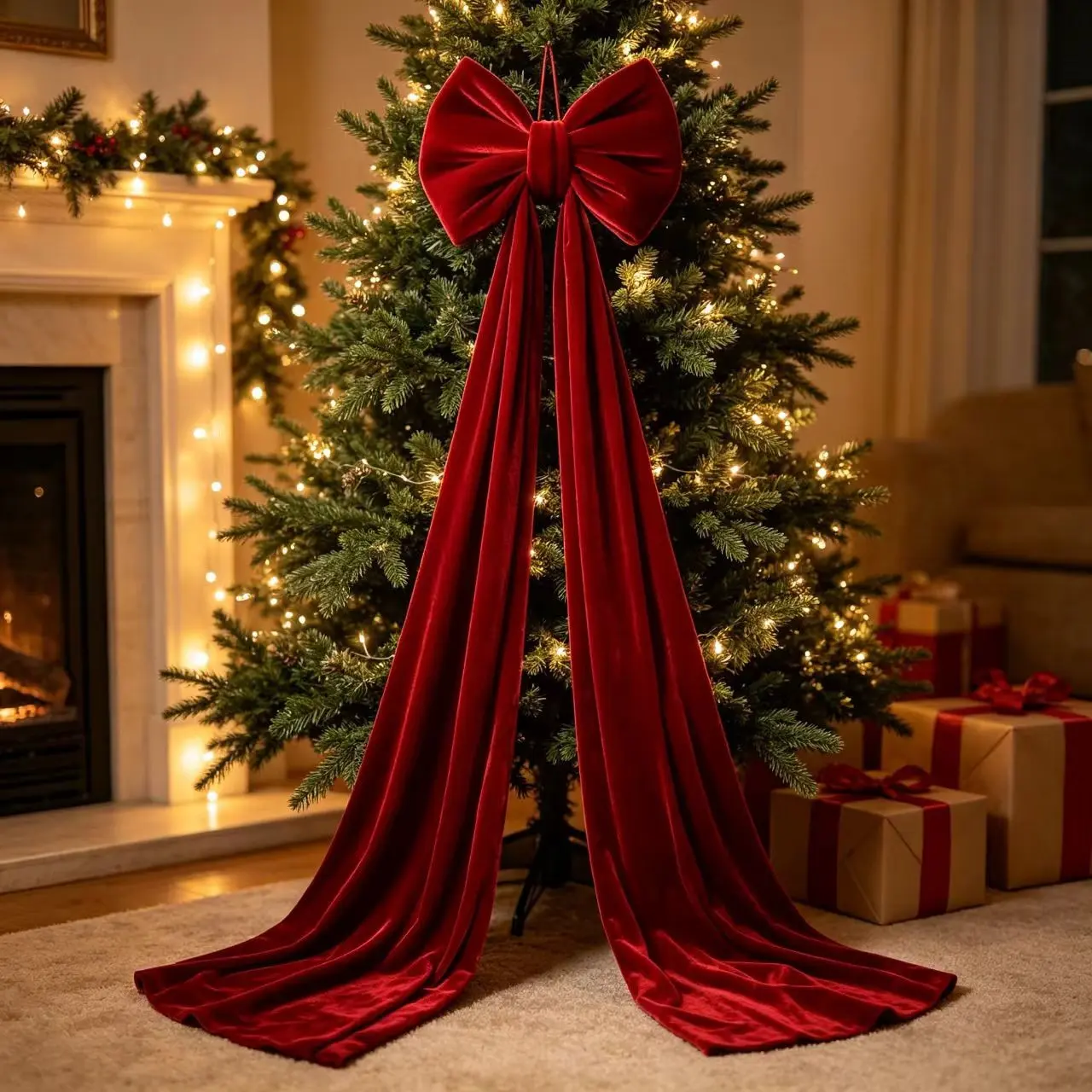 Large Velvet Christmas Bow Tree Decoration, Thick Velvet Big Bow Holiday Scene Ornament, Festive Atmosphere Accessory for Christmas Tree