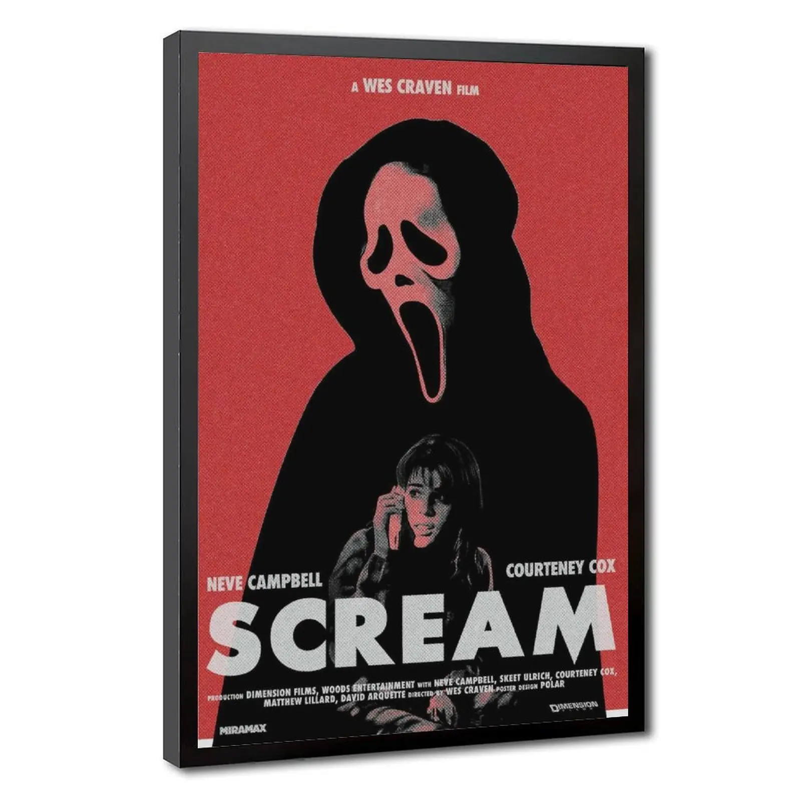 Scream Horror Movie Framed Wall Poster - Vintage Red Iconic Ghostface Mask Silhouette, Wes Craven Slasher Film Artistic Artwork, Hanging Decoration for Halloween Home Decor