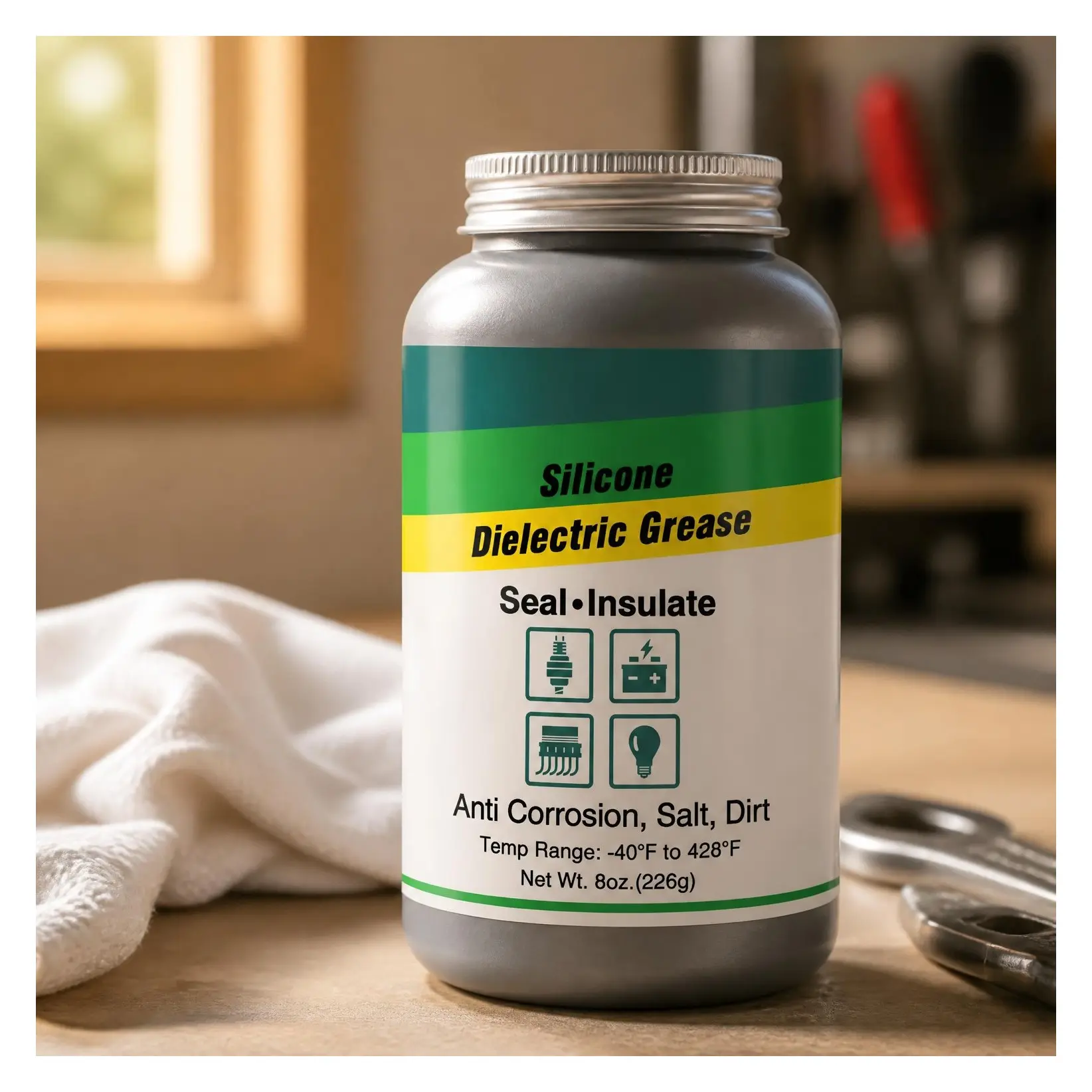 Dielectric Grease for Automotive Spark Plug Bulb, Battery Terminal Electrical Contact Paste, Protects Against Salt, Dirt and Corrosion, Brush Top Can, 8 OzGift