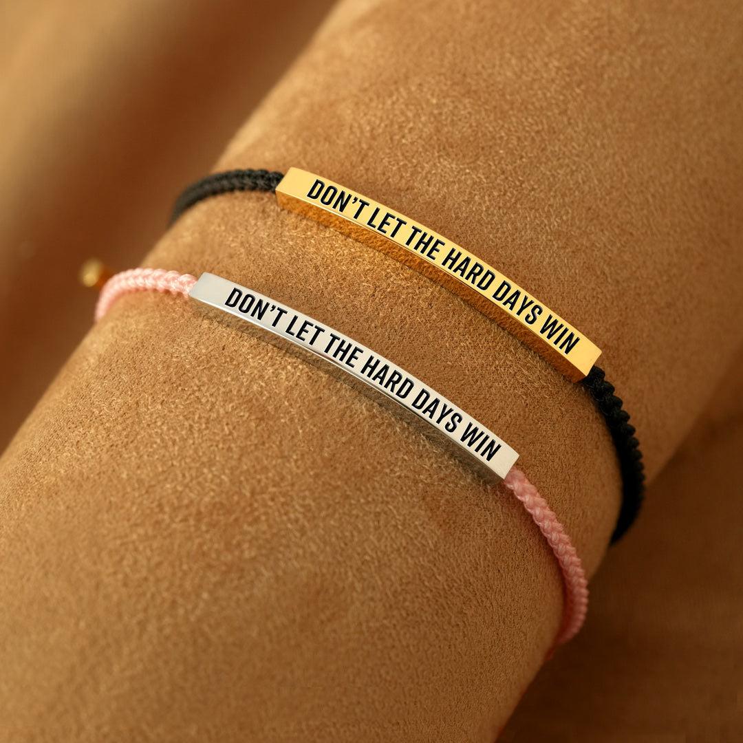 Elevate Your Spirit with Our Elegant Braided Adjustable Inspirational Bracelet in Stainless Steel and 18k Gold Plated Featuring the Uplifting Engraved Message Don't Let The Hard Days Win Perfect for Daily Wear and a Meaningful Gift -RR