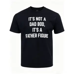 Mens Cotton Sports Top - Smooth, Natural Fabric, Oversized Menswear, Funny "It's Not a Dad BOD, It's a Father Figure" Sarcastic Joke Tee for Men