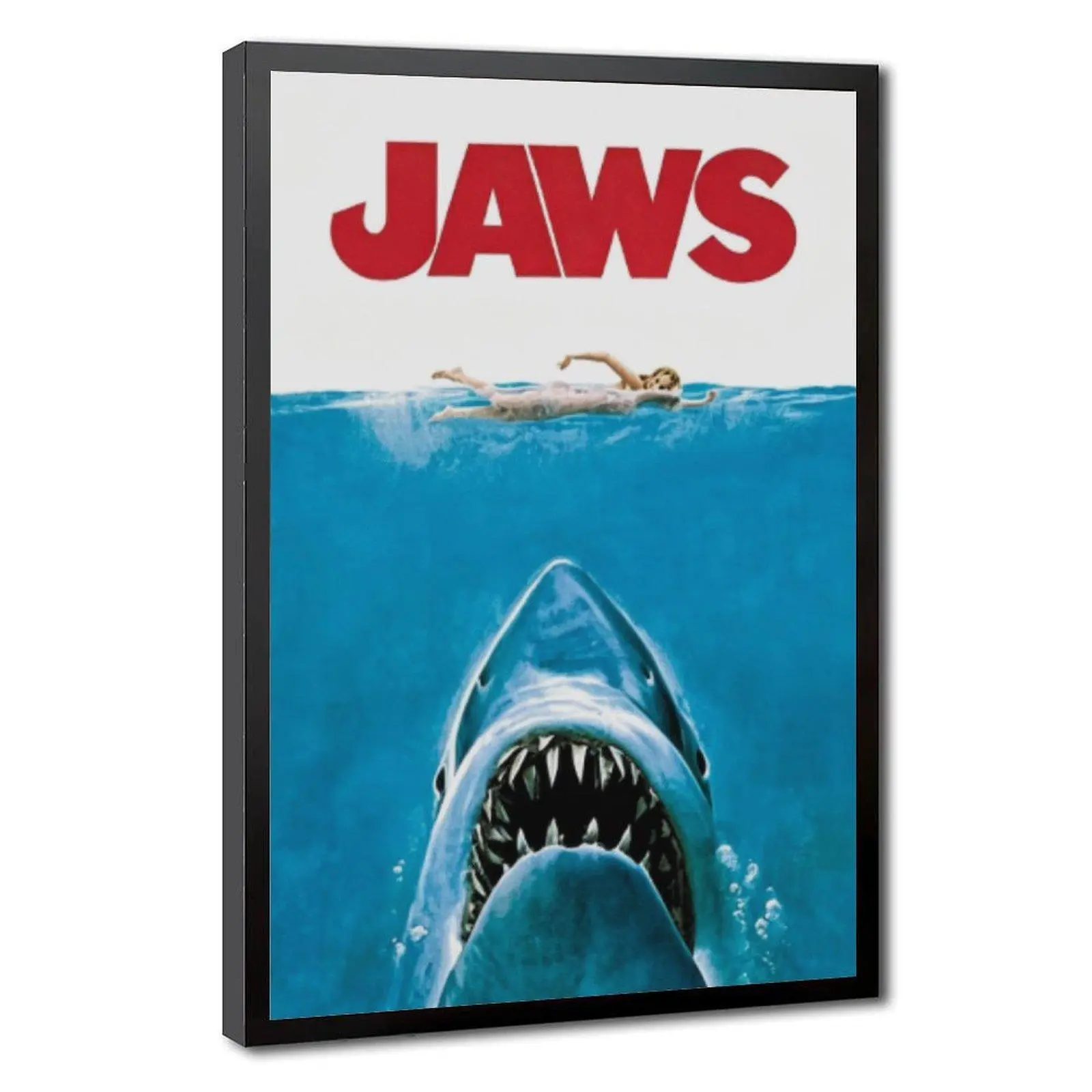 Vintage Jaws Movie Poster Steven Spielberg Film Print Classic Thriller Print Retro Cinema Wall Art Giant Shark Illustration Beach House Man Cave Interior Wall Decor