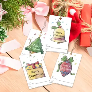 40 count Merry Christmas Paper  Tags, Xmas Tree Label Tags with Strings, Winter Holiday Name Tag for Candy Present Bag - B05